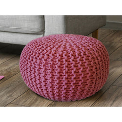 Pufa o średnicy 55 cm (różowa) - Dzianinowy stołek/poduszka podłogowa - Gruba dzianina, bardzo wysoka wysokość 37 cm